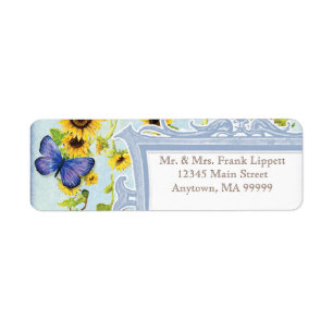 Sonnenblume Swirl Blumenrahmen Blauer Schmetterlin