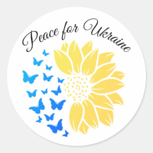 Sonnenblume Symbol des Friedens für die Ukraine. Runder Aufkleber