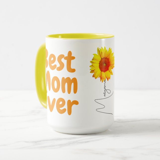 Sonnenblume-Tasse | Beste Mama je (Monogramm und N Tasse (Vorderseite Links)