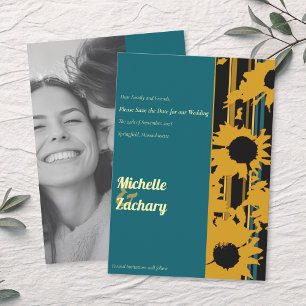 Sonnenblume Teal Blau Gold Hochzeitsfoto Save The Date
