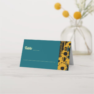 Sonnenblume Teal Blau Gold Moderne Hochzeit Platzkarte