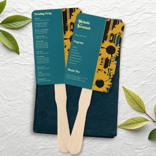 Sonnenblume Teal Blau Gold Moderne Hochzeitsprogra Fächer