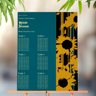 Sonnenblume Teal Gold Vertikaler Hochzeits-Sitzpla Acrylschild