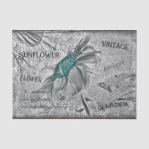 Sonnenblume Teal Grau Vintage-Ephemera-Textur Seidenpapier