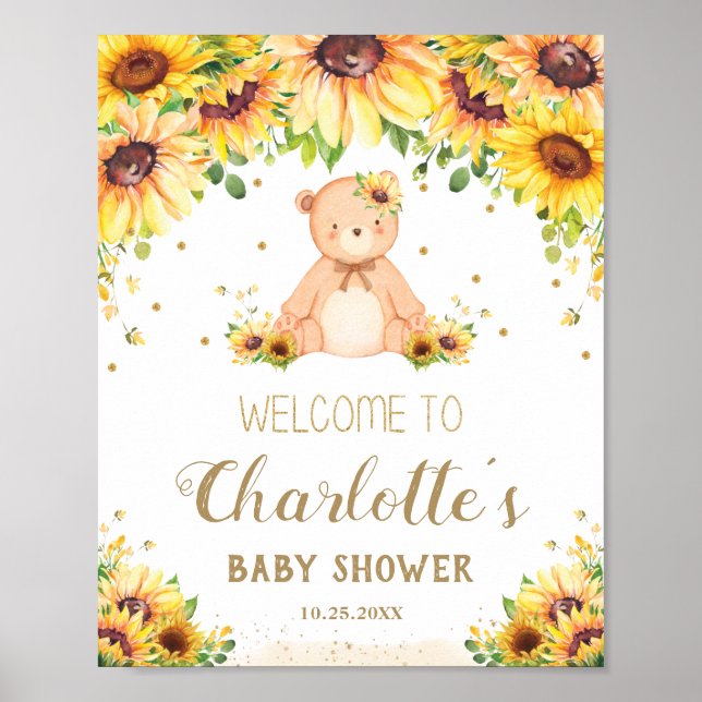Sonnenblume Teddy Bear Baby Dusche Geburtstag Begr Poster (Vorne)