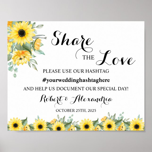 Sonnenblume teilen Liebe Social Media Hochzeitssym Poster (Vorne)