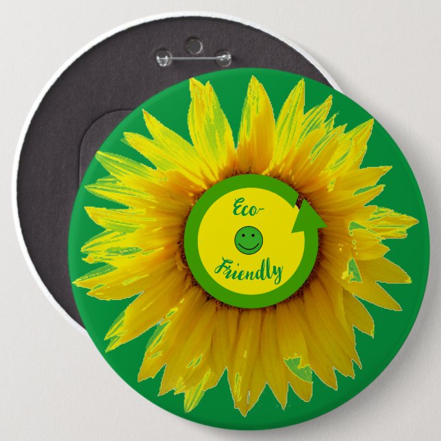 Sonnenblume Trendy Green Öko Friendly Button (Vorne & Hinten)