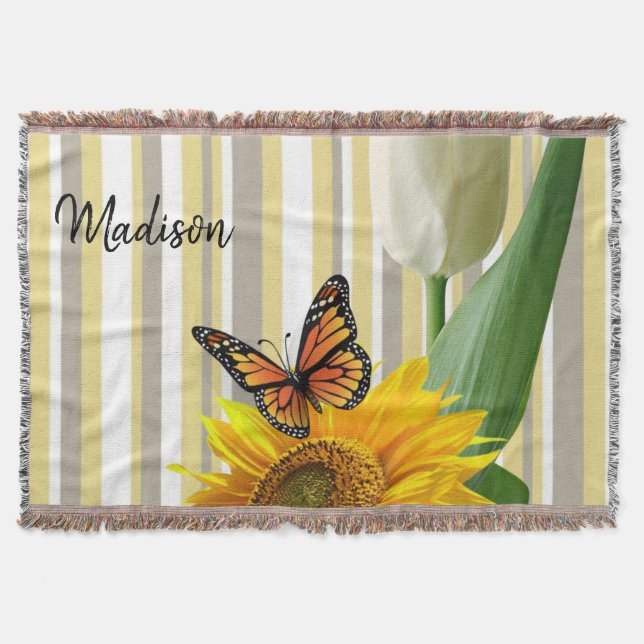 Sonnenblume Tulip Butterfly Throw Blanket Decke (Vorderseite)