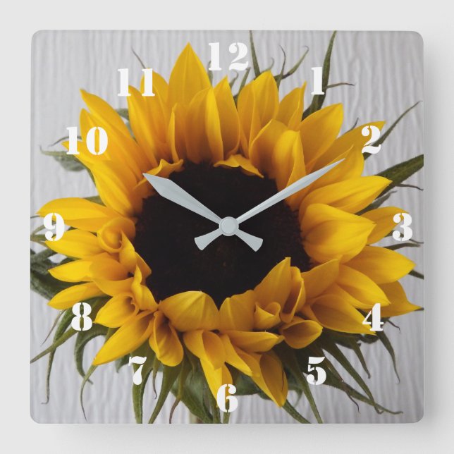 Sonnenblume-Uhr Quadratische Wanduhr (Vorderseite)