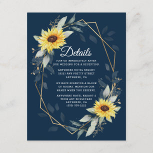 Sonnenblume und blau-geometrische Hochzeit Begleitkarte