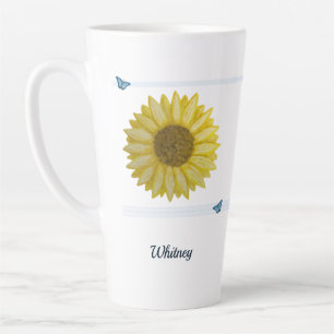 Sonnenblume und Blauer Schmetterling-Schrift Latte Milchtasse