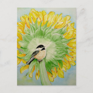 Sonnenblume und Chickadee Postkarte