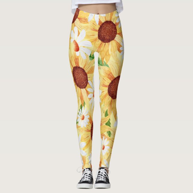 Sonnenblume und Daisy Watercolor  Leggings (Vorderseite)