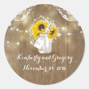 Sonnenblume-und Gipskraut-rustikales Maurer-Glas Runder Aufkleber