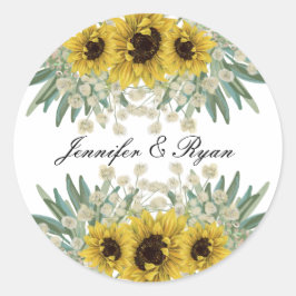 Sonnenblume und Grüne Hochzeitsticker Runder Aufkleber