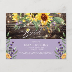 Sonnenblume und Lavender Bridal Rustikale Dusche  Einladungspostkarte