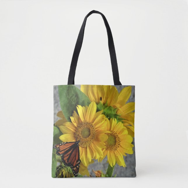 Sonnenblume und Monarch Butterfly Tote Beutel (Vorderseite)
