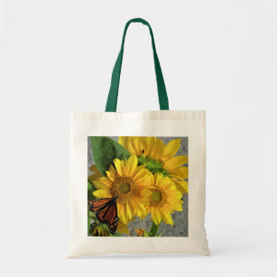 Sonnenblume und Monarch-Schmetterling-Tasche Tragetasche