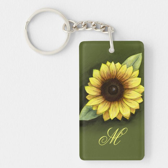Sonnenblume und Monogramm Schlüsselanhänger (Vorderseite)