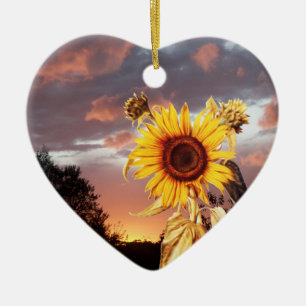 SONNENBLUME UND PINK SOMMER SONNENGESCHMACK HERZ KERAMIK ORNAMENT