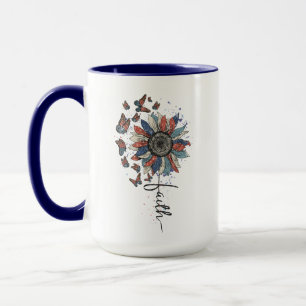 Sonnenblume und Schmetterling - USA-Flagge Tasse