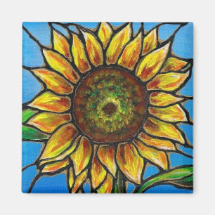 Sonnenblume-und Schmetterlings-Kunst--Buntglasart! Magnet