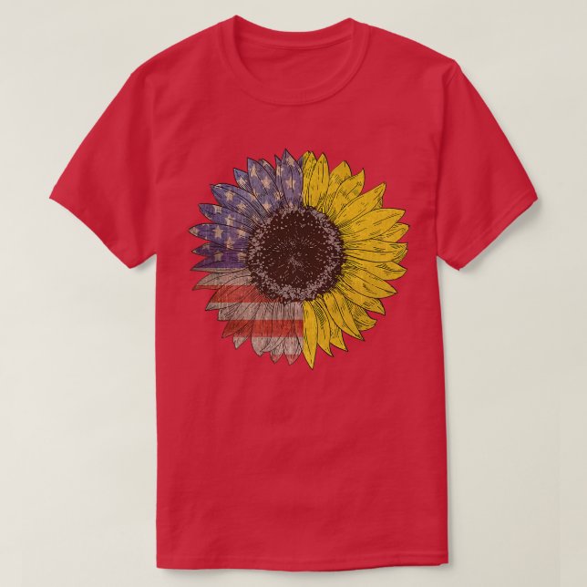 Sonnenblume US-amerikanische Flagge Vintag Grafik  T-Shirt (Design vorne)