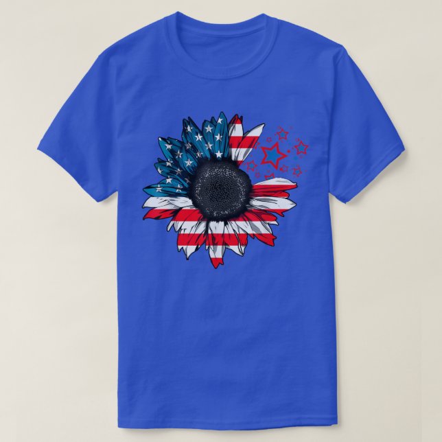 Sonnenblume US-Flagge am 4. Juli T-Shirt (Design vorne)