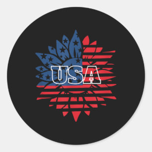 Sonnenblume USA Flag Kleidung für 4. Juli Memori Runder Aufkleber