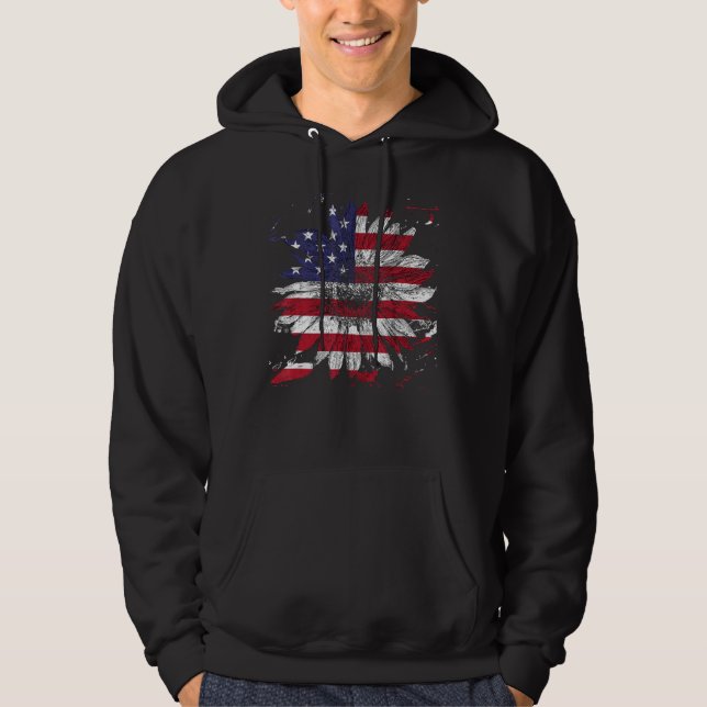 Sonnenblume USA Flag Patriotic 4. Juli Hoodie (Vorderseite)