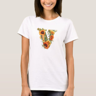 Sonnenblume V Buchstaben Grafik-Shirt für Frauen N T-Shirt