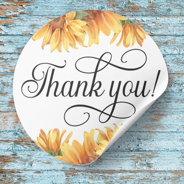 Sonnenblume Vielen Dank! Aufkleber (Sunflower Thank you sticker
Swirly Thank you! script)
