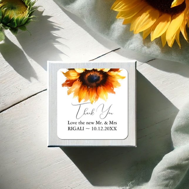 Sonnenblume Vielen Dank Stickers (Thank you stickers watercolor sunflowers personalized text by VG Invites)