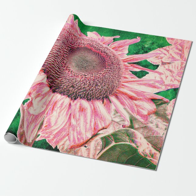 Sonnenblume Vintag Bright Pink Green Decoupage Geschenkpapier (Ungerollt)