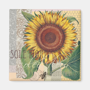 Sonnenblume Vintag Damask Wallpaper Collage Magnet
