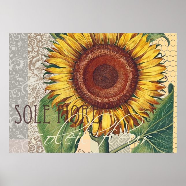 Sonnenblume Vintag Damask Wallpaper Collage Poster (Vorne)