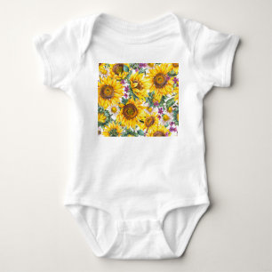 Sonnenblume Vintag: Gelbblüte im Sommer. Baby Strampler