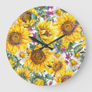 Sonnenblume Vintag: Gelbblüte im Sommer. Große Wanduhr