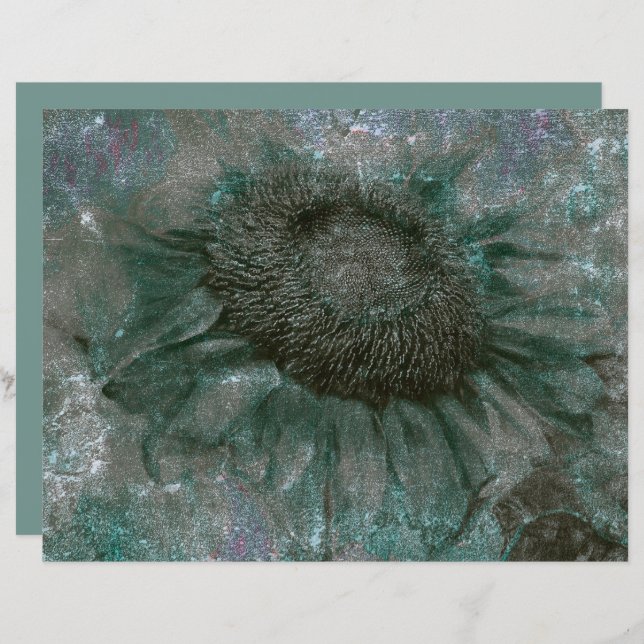Sonnenblume Vintag grüne Grunge Textur Decoupage (Vorne/Hinten)