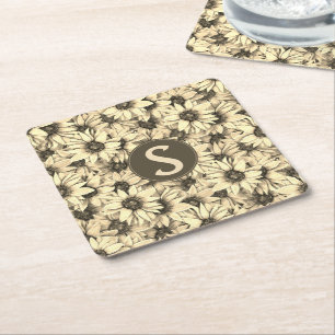 Sonnenblume Vintage Charm Sepia-Ton Papier Unterse Rechteckiger Pappuntersetzer
