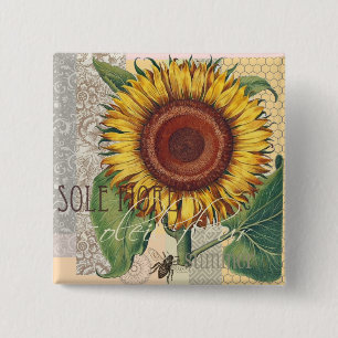 Sonnenblume Vintage Damast Blumenkunst Button
