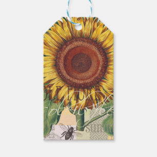 Sonnenblume Vintage Damast Blumenkunst Geschenkanhänger