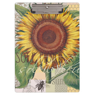 Sonnenblume Vintage Damast Blumenkunst Klemmbrett