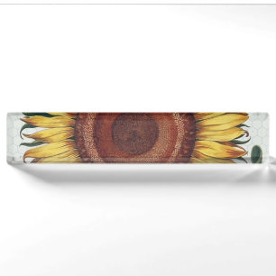 Sonnenblume Vintage Damast Blumenkunst Namensplakette