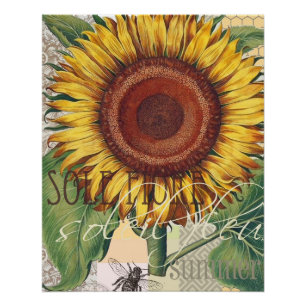 Sonnenblume Vintage Damast Blumenkunst Poster