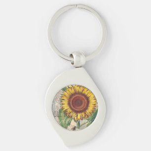 Sonnenblume Vintage Damast Blumenkunst Schlüsselanhänger