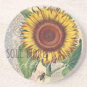 Sonnenblume Vintage Damast Blumenmuster Kunst Getränkeuntersetzer