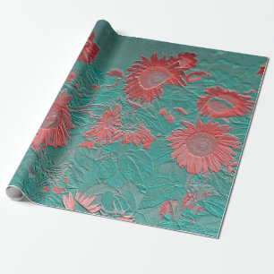 Sonnenblume Vintage Floral Türkis Rosa Chic Decoup Geschenkpapier