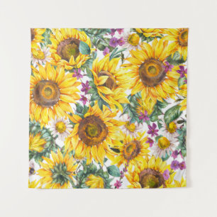 Sonnenblume Vintage: Sommergelbe Blüte. Wandteppich