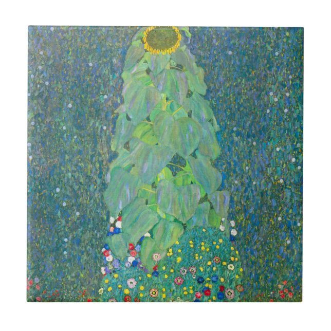 Sonnenblume von Klimt, Vintage Blume Jugendstil Fliese (Vorderseite)